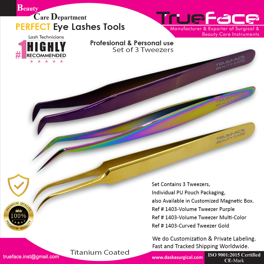 eyelash-tweezers set-3 pcs-multi-color-ref-1403-4-5